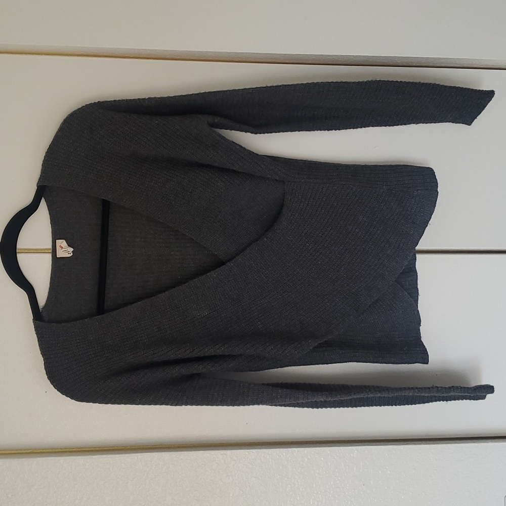 Gray cross-front sweater